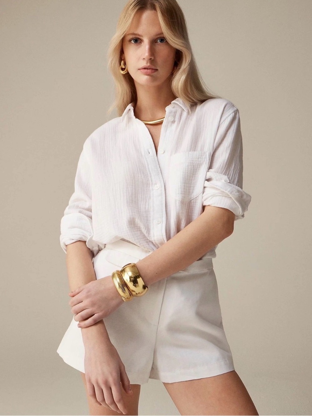 J.Crew Garçon Classic Shirt Cotton Linen Gauze White Size 6 NWT